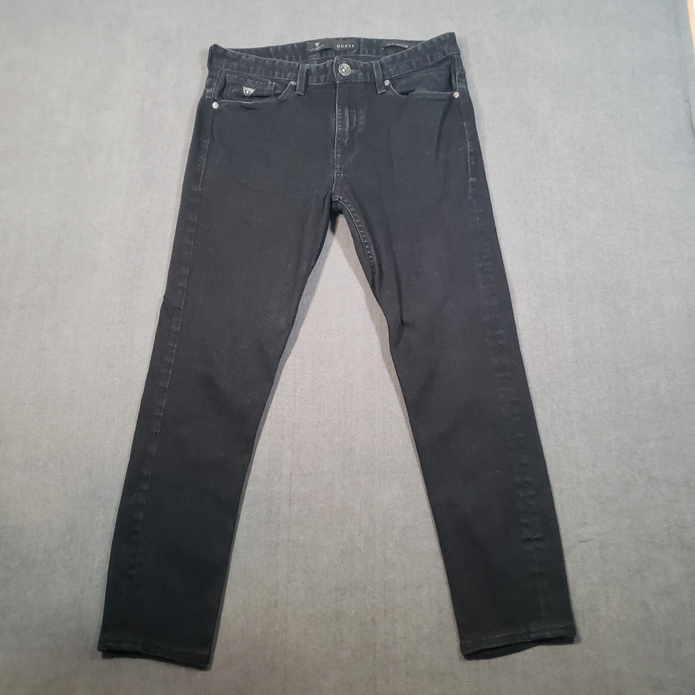Guess Slim Tapered Jeans Mens 31 Black Denim Pants Los Angeles Est 1981